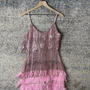 ASOS Edition Dress Womens Medium Sequin Feather Flapper Party 20s Gatsby NWT